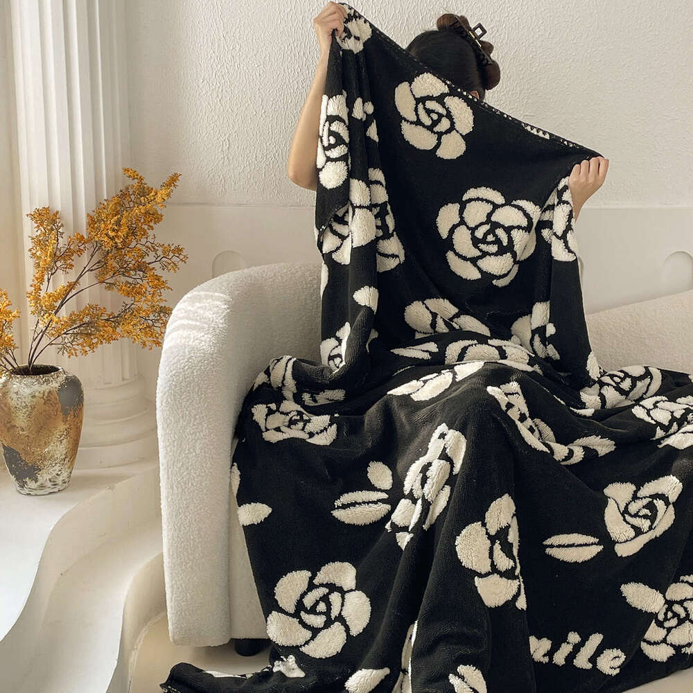 Winter Autumn Coral Fleece Milk & Velvet Children's Multifunctional Throw Blanket Black and White Print