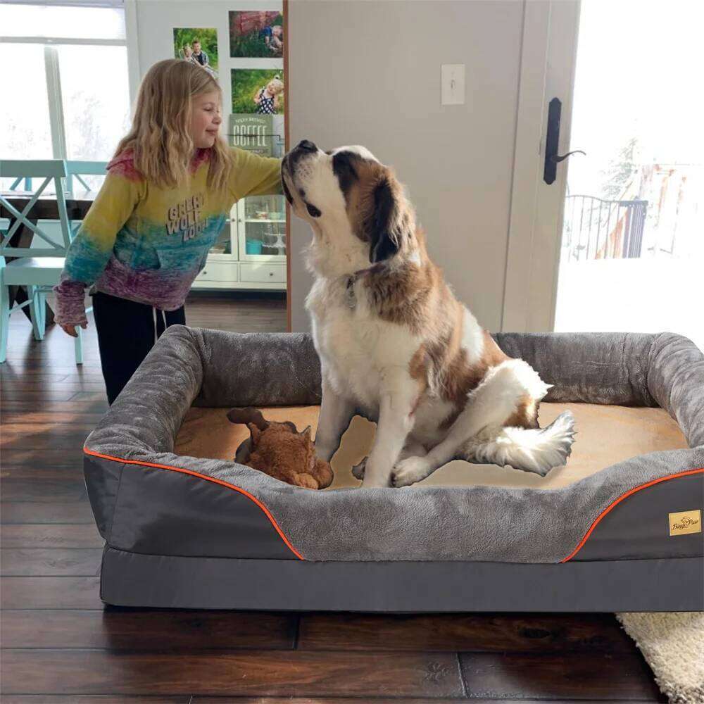Jumbo Large Orthopedic Dog Bed Memory Foam Pet Sofa Waterproof Elevated Cushion Warm Puppy Bolster Couch Removable Cover 26N0109