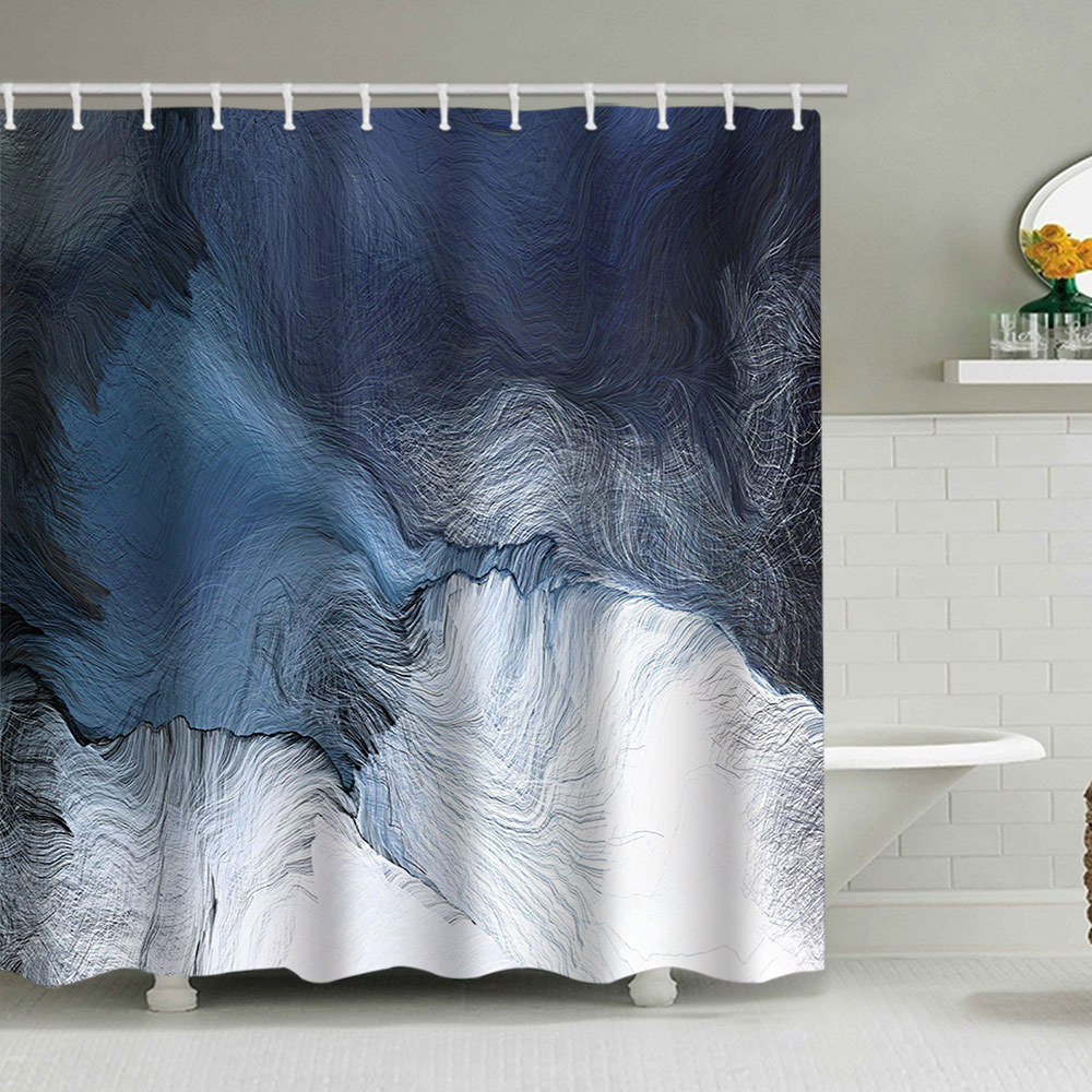 YL-38127 Marble Pattern Shower Curtain, Abstract Geometric Texture, Polyester Waterproof Shower Curtain Set with Hooks