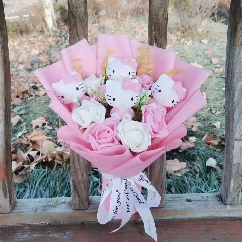 Hello Kitty Bouquet Cute Cartoon Kuromi My Melody Plush Doll Flower Cinnamoroll Valentine Christmas Birthday Gift