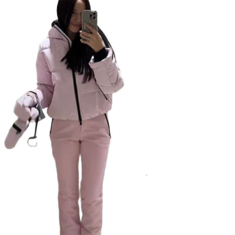 Thicken Warm Women's Skiwear Pink High Collar Hooded Cotton Padded Coats Straight Leg Zipper Pants 2026 New Winter Lady Ski Suit WKERSIY - view 5