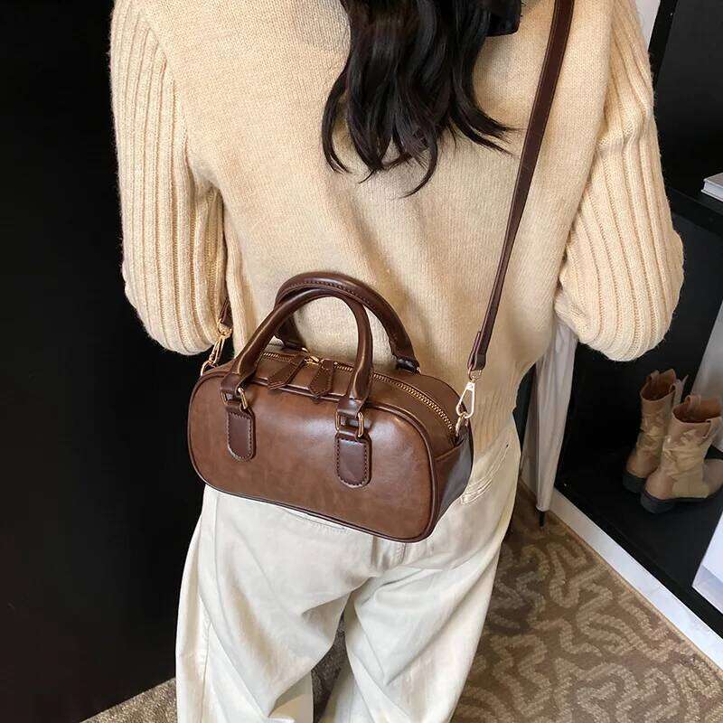 Faionable Bowling Women's Handbag Retro Oulder Bag Korean Sle Autumn Winter New Arrival Soft PU Leather Pure Color XJ260109