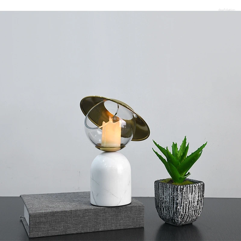 Candle Holders Marble Candlestick Candelabrum Planet Flying Saucer Cartoon Crafts Tabletop Ornament Home Decoration Accessories XJ260305