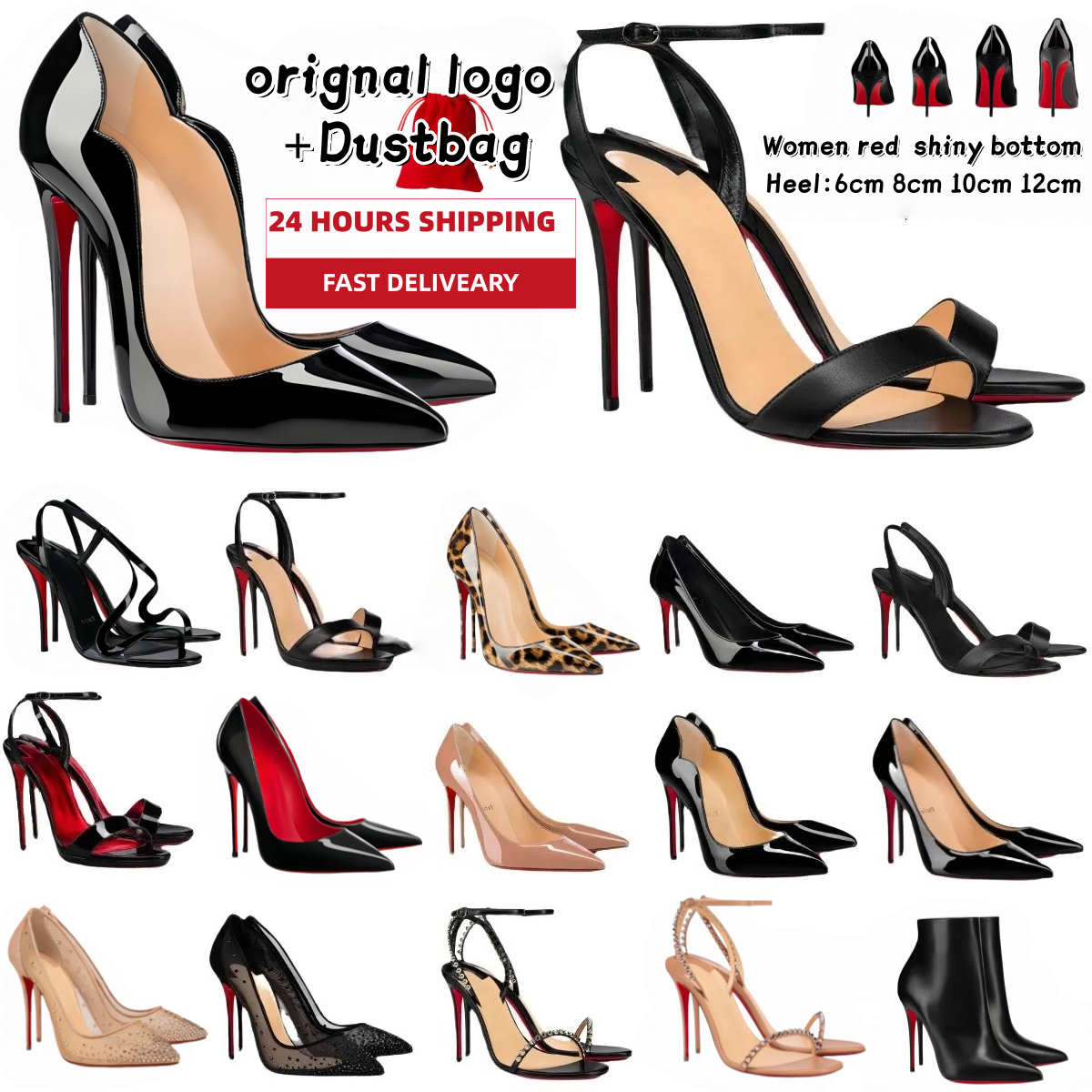 Heels Brand Designer Women High Heels Red Shiny BottomShoes 6cm 8cm 10cm 12cm Stiletto Genuine Leather Sexy New Wedding Pumps With Dust Bag EUR38-44 With Red Dustbag