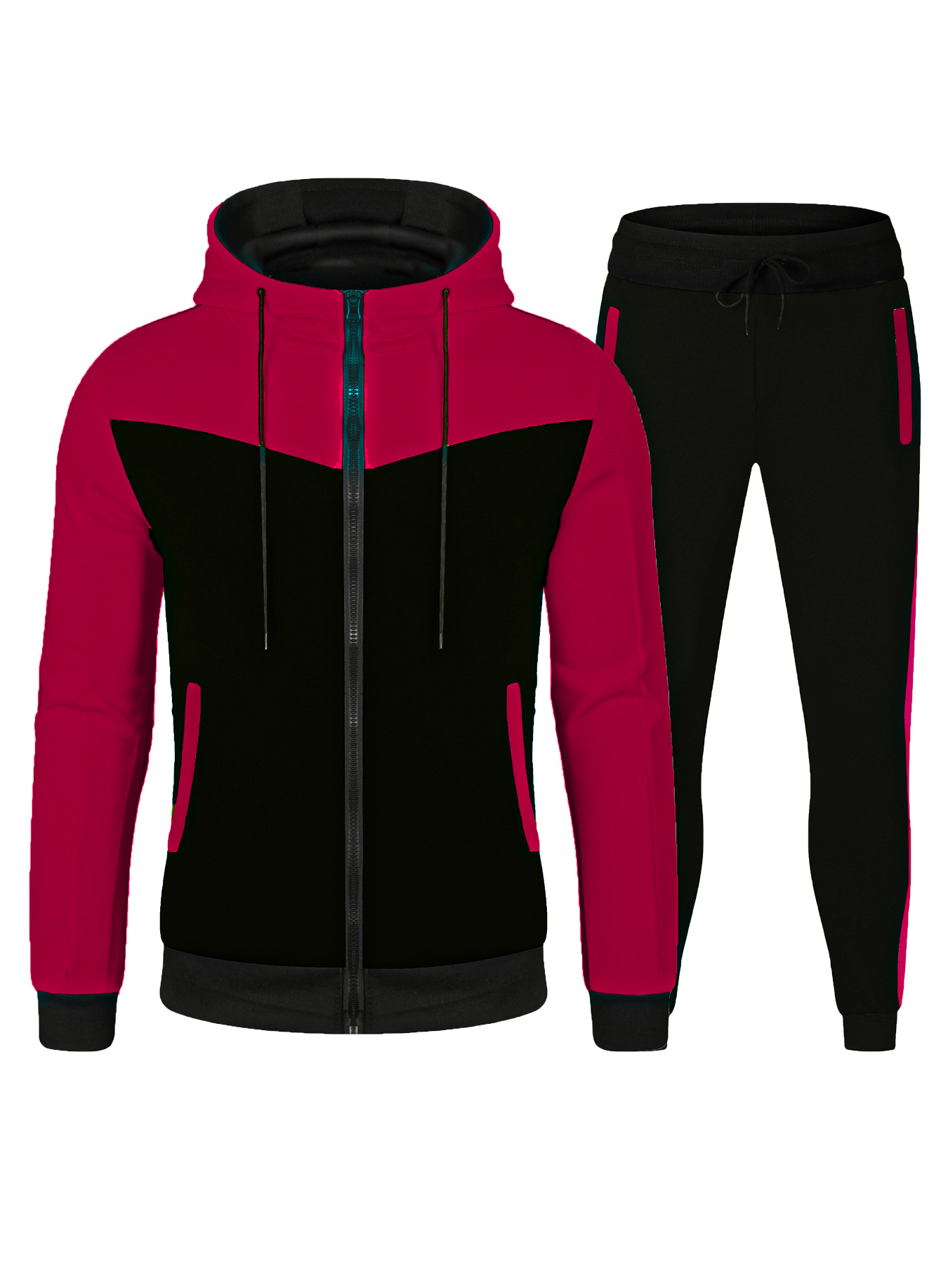 Casual Contrast Stitching Tracksuit for Men - Hooded Jacket & Striped Pants Sportswear