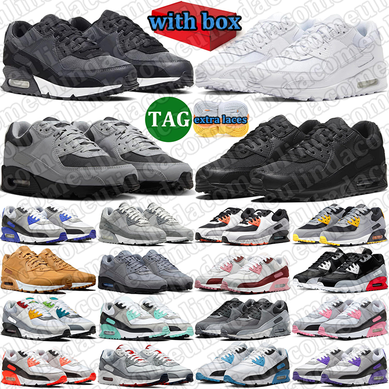 with box free shipping 90 90s running shoes men women durable trainers outdoor breathable sports sneakers comfort runner Triple Black white Smoke Grey