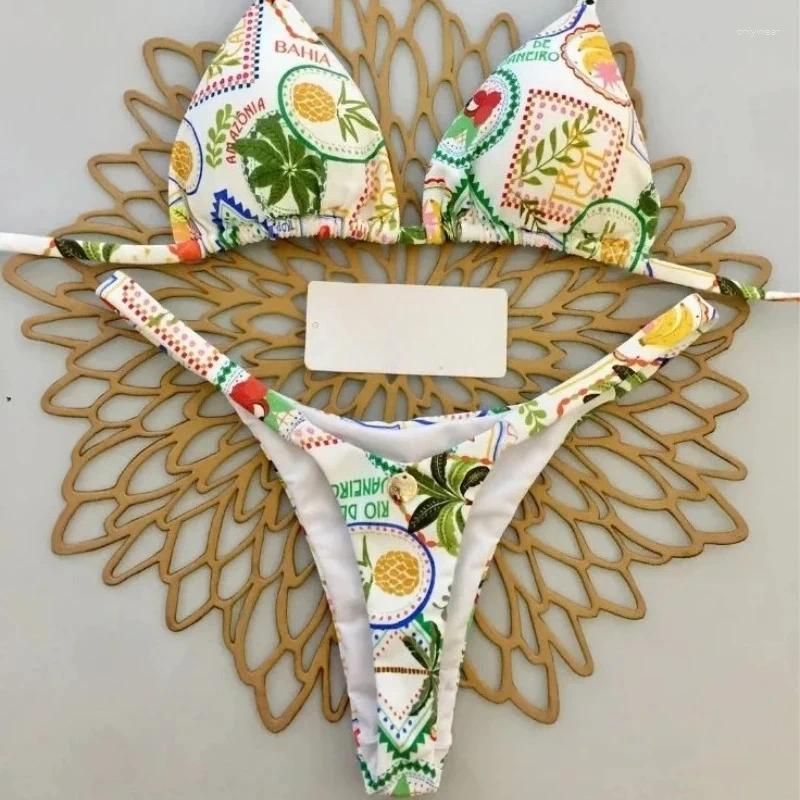 Women's Swimwear Summer Print Sexy Bikini Sets Halter Lace-up Tops Thongs Beach Style Bathing Suit Y2k Swimsuits Women Beachwear Fashion