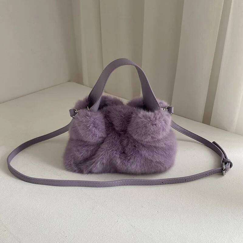 Artificiar Natural 2024 Luxury New Design Faux Tote Soft Girl Warm Bag Fluffy High Quality Fur Purse XJ260109