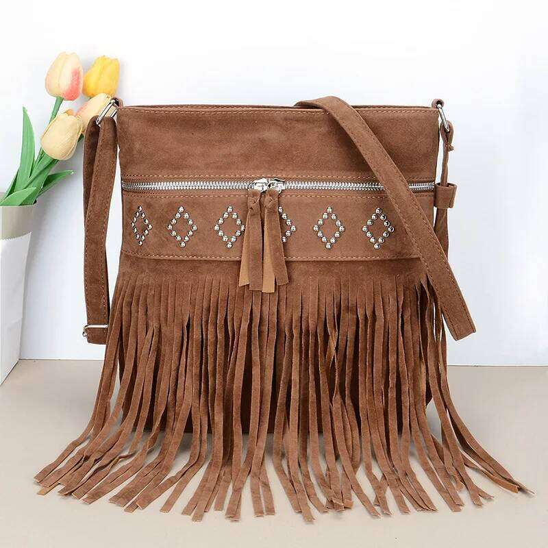 Large Capacity Fringe Bag Women, Faux Suede Crossbody Bags, Casual Lady Handbags Tassel Shoulder Bags For Daily Used & Gift XJ260109