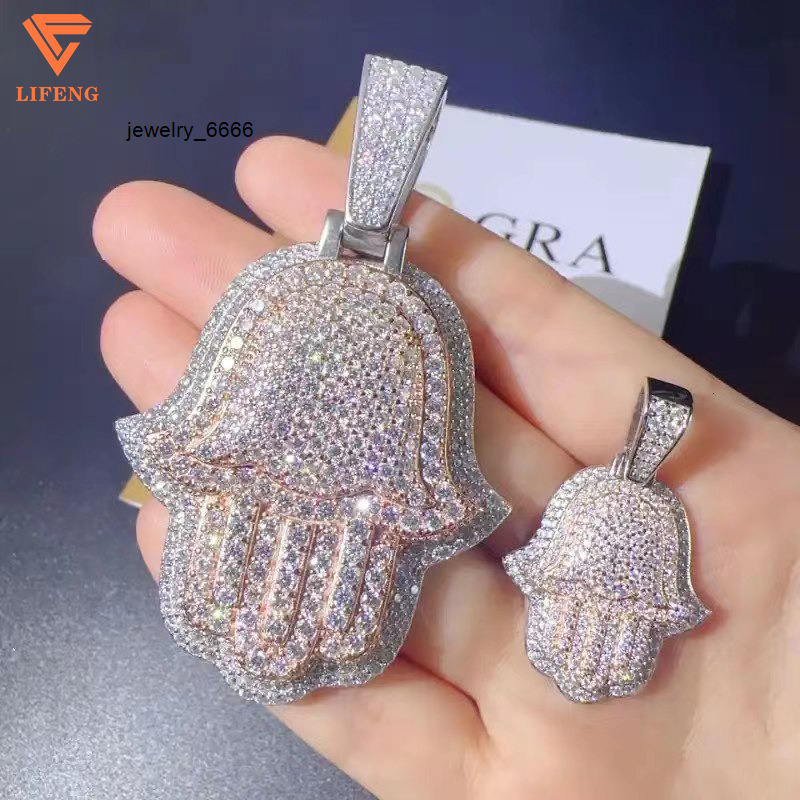 Custom Hamsa Hand Pendant for Women and Men 925 Silver Gold Plated Hip Hop Jewelry Pendant Iced Out Moissanite Diamond Pendant