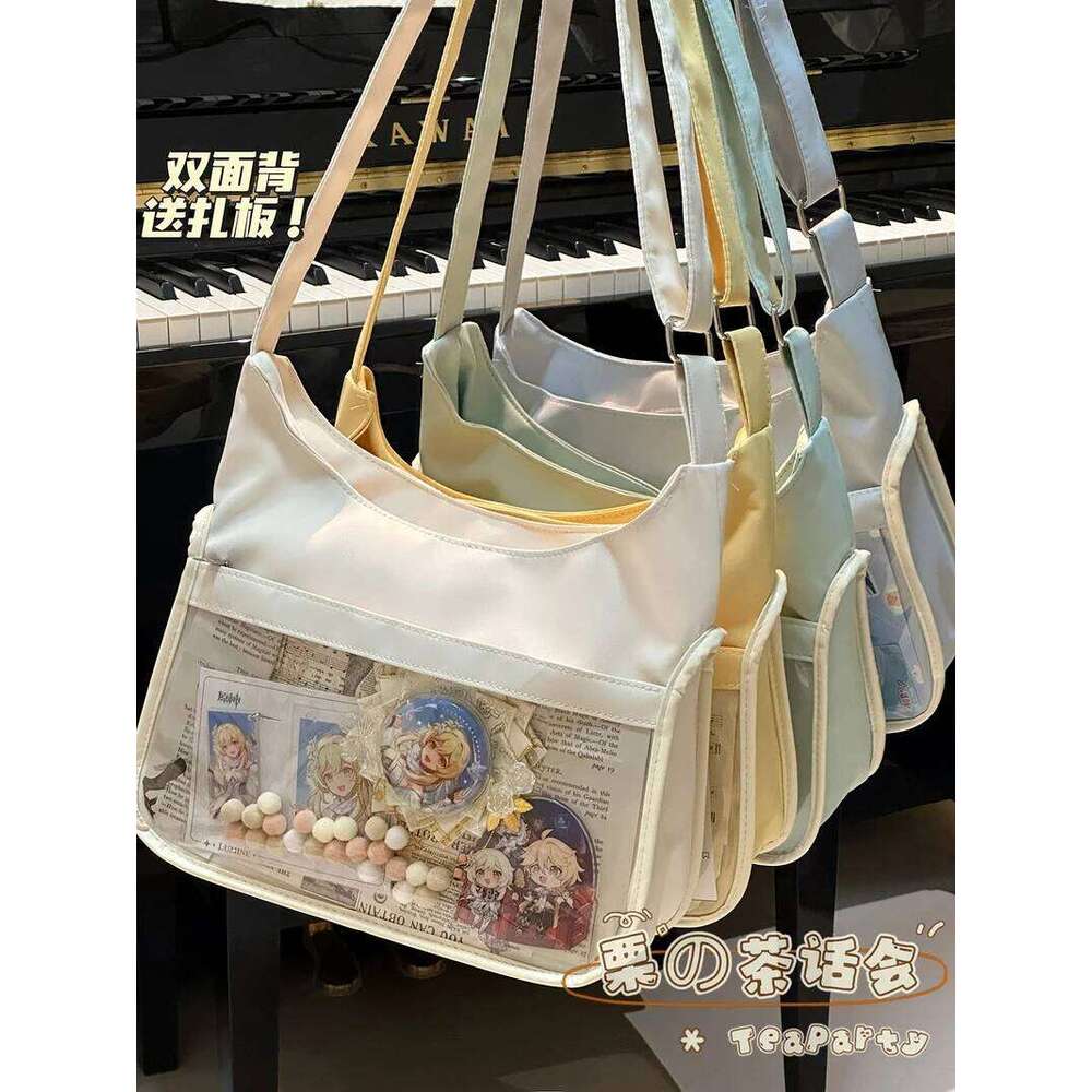 Japanese Style Harajuku Canvas Itabag, Large Capacity Anime Convention Bag, Badge Display Ita Single Shoulder Crossbody Bag XJ260109