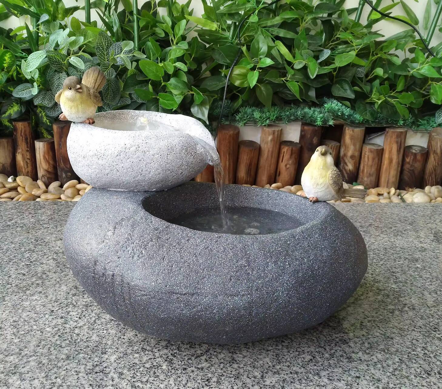 Home Garden Decor Nice Fiberstone Bird Water Fountain