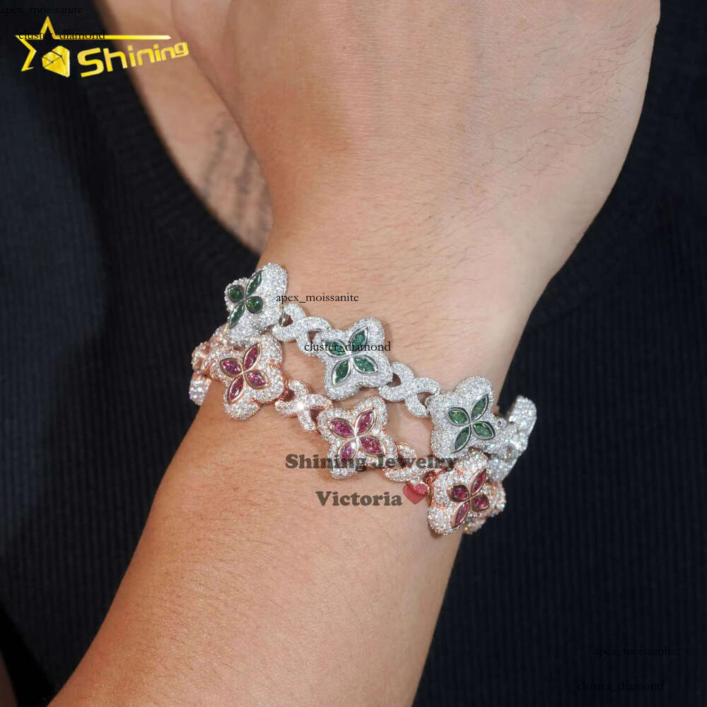 Cheapest Price Custom Iced Out Luxury Rapper Men Jewelry Hip Hop VVS1 Moissanite Diamond Clover Cuban Bracelet b1