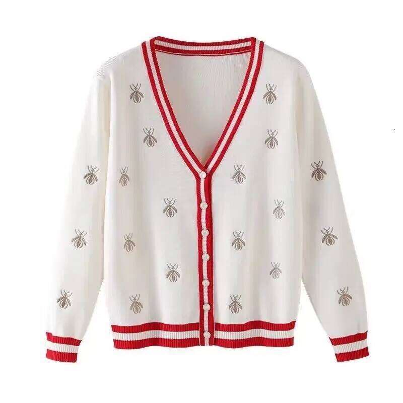 Autumn Loose Embroidered Knitted Designer Fashion Cardigan Women Cotton Handmade Sweaters Y2k Winter Beige Cardigans