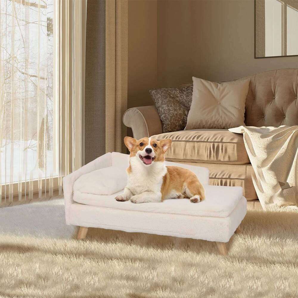 Elevated Bed,Nordic Pet Stool Cozy Pad Waterproof,Pet Sofa Bed with Sturdy Wood Legs for Small Dog Kitten 26N0109