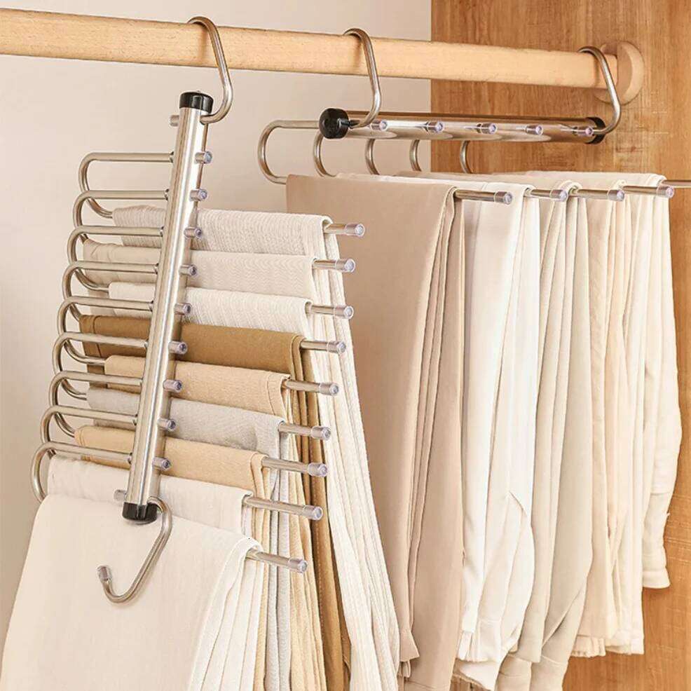 1/2pcs Folding Magic Pants Hangers,5/9Layer Stainless Steel Space Saving Clothes Rack,Jeans Trousers Scarf Organizers for Closet 26T0109