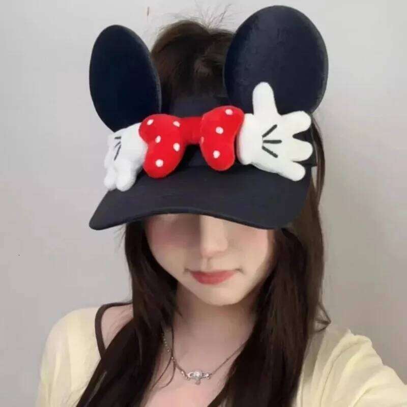 Disney Disney Cartoon Cute Two-Tone Mickey Minnie Bowknot Visor Sun Work Cap Make Fashionable Portable Travel Leisure Hat Girl Gift XJ260109
