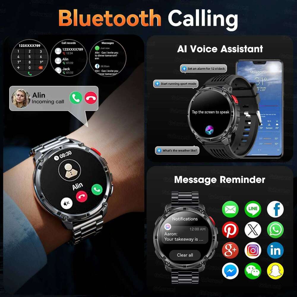 New Military T-Rex3 Ultra 1100mAh Battery Smart Watch 5 ATM Waterproof 1.7"AOD Compass GPS Sports tracker Outdoors Smartwatches 26T0110