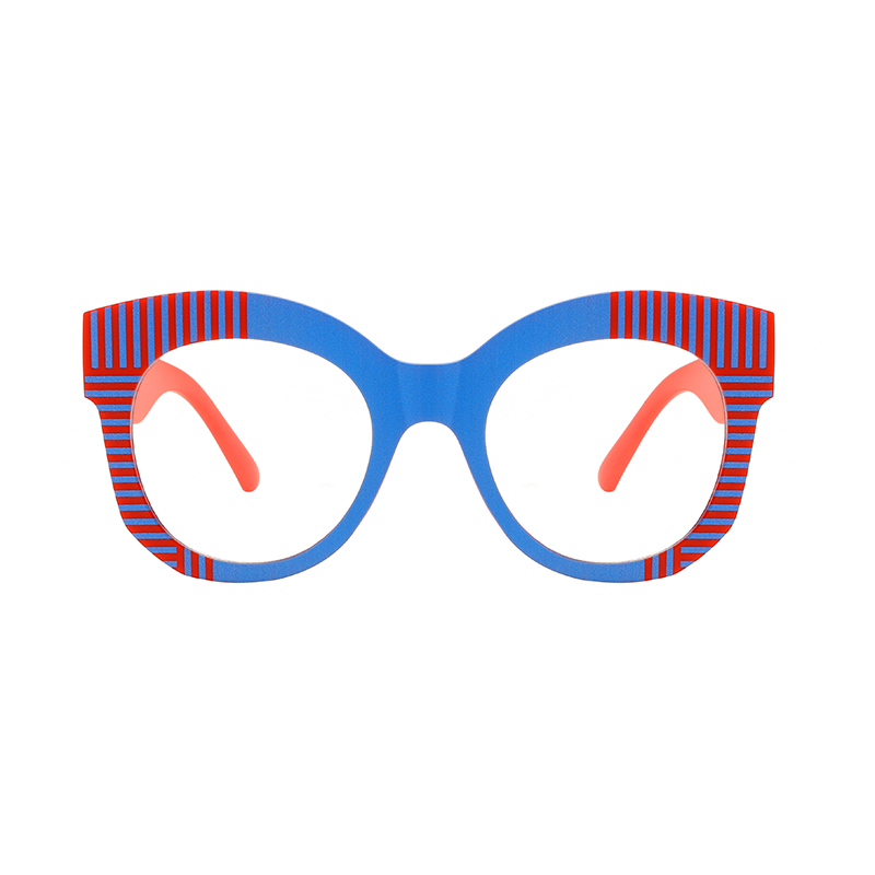 Women's Cat - Eye Eyeglass Frames - Lightweight, Striped Patterned | 3 Colors: Blue - Red Striped, Yellow - White Striped, Black - White Stripe