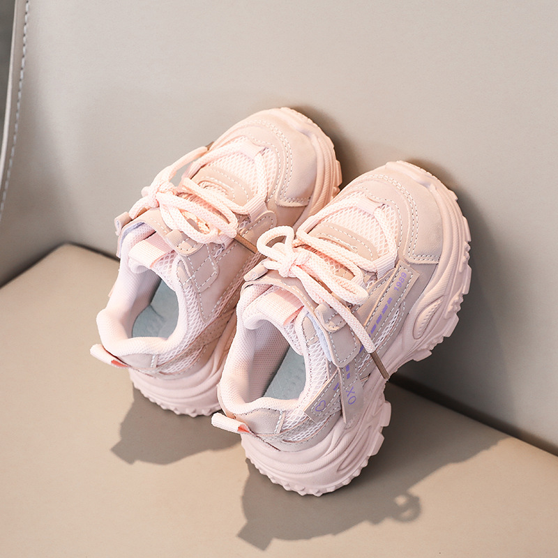 Kids Chunky Trainers Grey Red Unisex Children's Fashion Sneakers Breathable Mesh Upper Non-Slip Sole Toddler Walking Shoes Trendy Kids Shoes for 