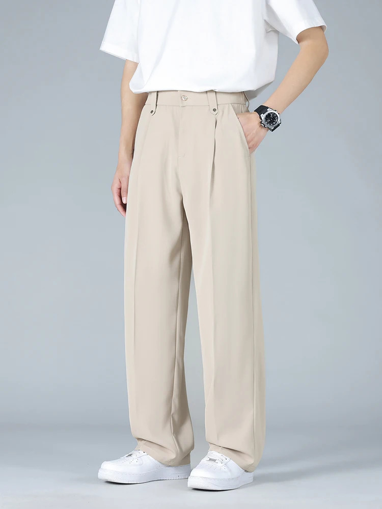 Summer Mens Pants Big Size Light Cool Polyester Straight Suit Pants Loose Fit Banding Slacks Men Business Casual Trousers 8XL 260106
