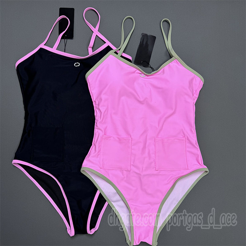 Luxury Letters Tank Swimwear For Women Contrast Color Low Back Pink Swimsuit Brand Summer Beach Vacation Bathing Suit