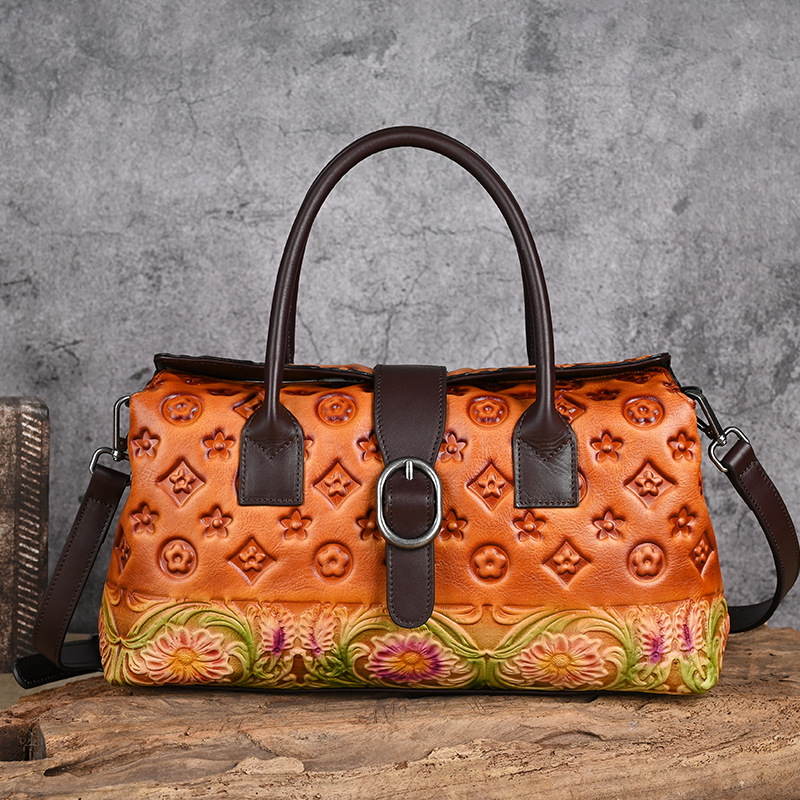 Free Shipping 2026 New Design Vintage Oriental Style Embossed Handbag Premium Light Luxury Versatile Fashion Tote Bag High Quality Mother Gift