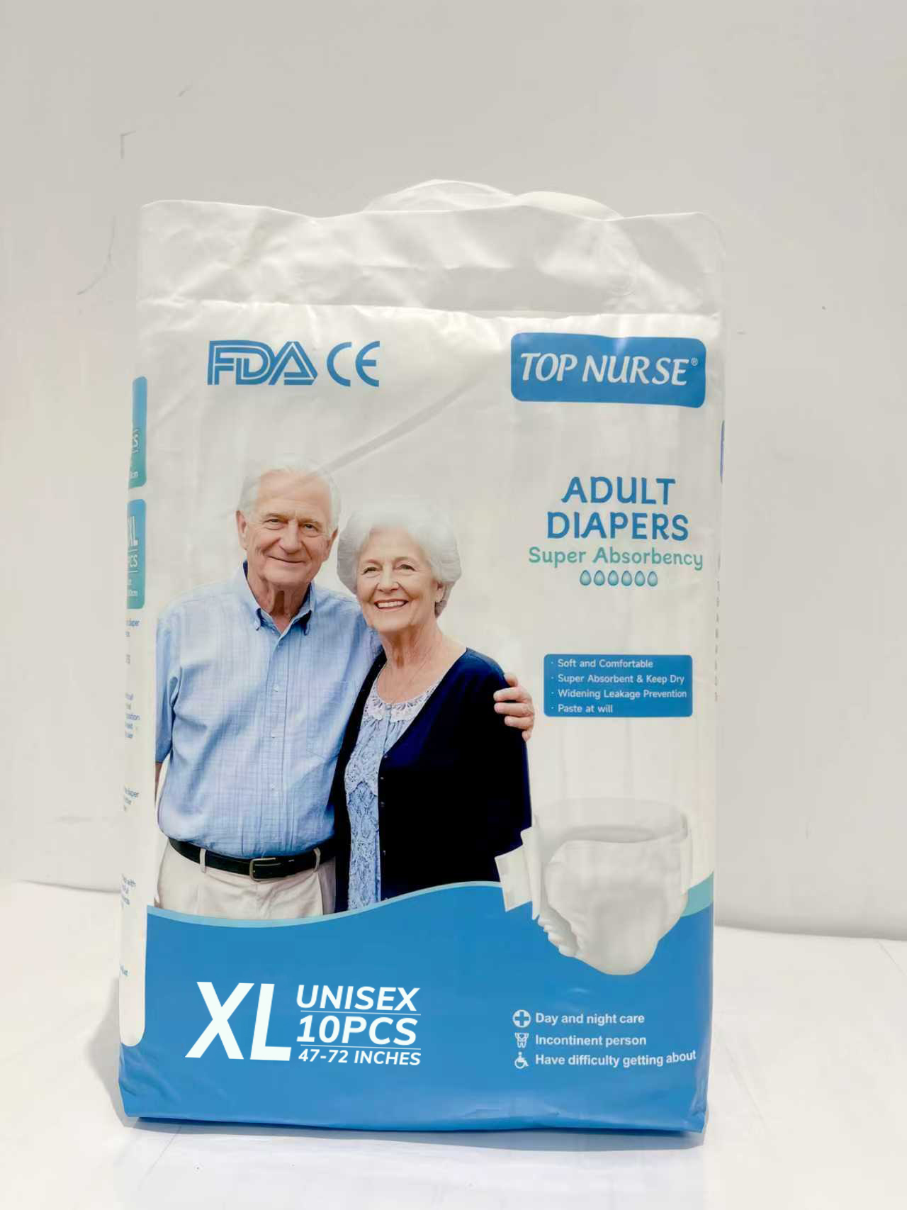 TOP NURSE Adult Diapers for Incontinence, Extra Large Disposable Diapers with 1000ml Absorption, Overnight Protection for Seniors & Post-Surgery Care