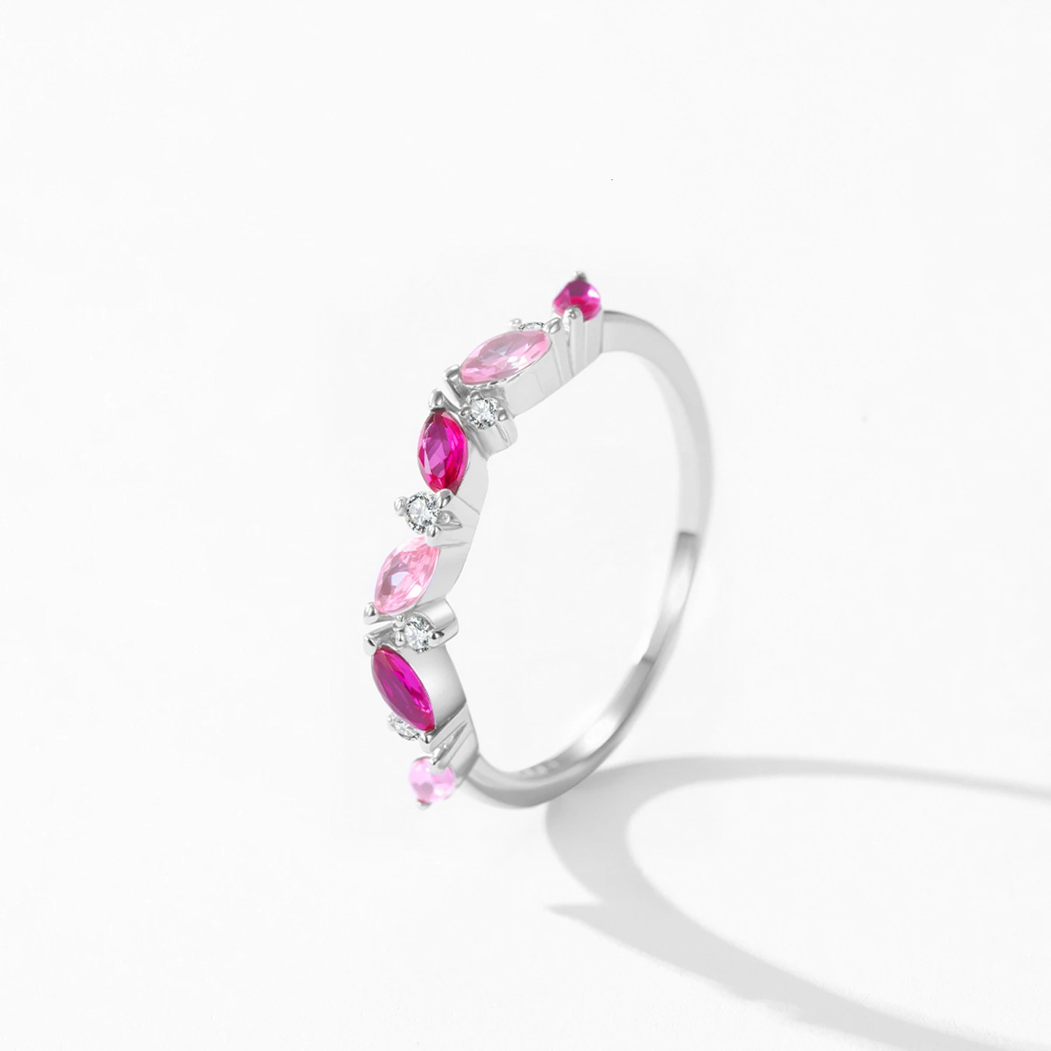 Ailmay Cute 925 Sterling Silver Pink Ruby Zircon Ring Wedding Jewelry Promise Engagement Rings For Women 260107