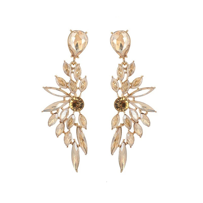 Jewelry Prom Pageant Bridal Accessories Long Red Green Champagne Cluster Crystal Rhinestone Drop Earrings for Women 260109