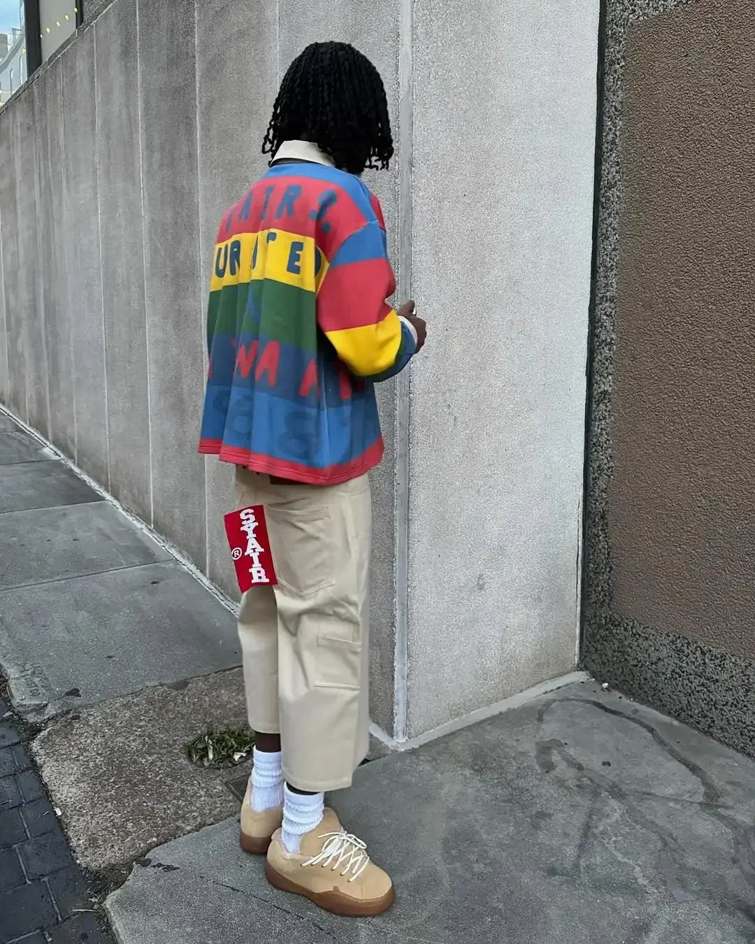 Retro Streetwear Letters Rainbow Elements Polo Shirt Women Mens Loose Sports Hip-hop Sweatshirt Y2K High Street Fashion Top 260109