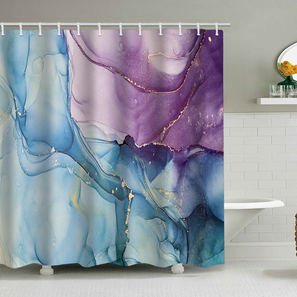 YL-38130 Custom Marble Pattern Shower Curtain, Abstract Geometric Texture, Polyester Waterproof Shower Curtain Set with Hooks