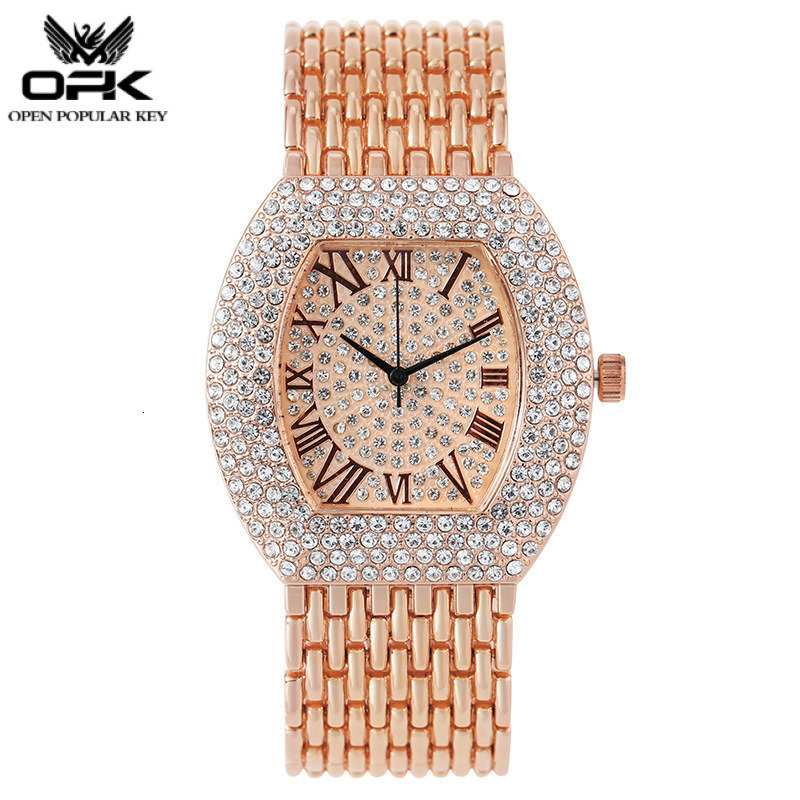 2026 new model Classic barrel shaped dial with sparkling rhinestone decoration luxury dinner watch metal color temperament Roman numeral scale retro d