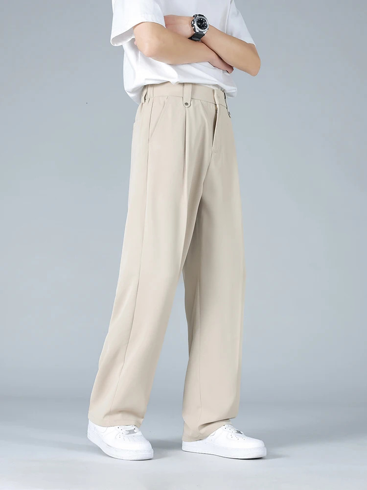 Summer Mens Pants Big Size Light Cool Polyester Straight Suit Pants Loose Fit Banding Slacks Men Business Casual Trousers 8XL 260106
