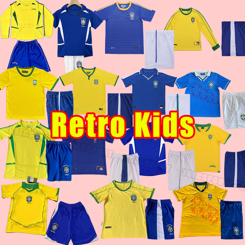 Kids kits Brasil retro soccer jerseys Ronaldo Ronaldinho KAKA R. CARLOS camisa de futebol BraziL football shirt RIVALDO 1970 1998 98 2002 02 child 2004 1994 04 94 96 long