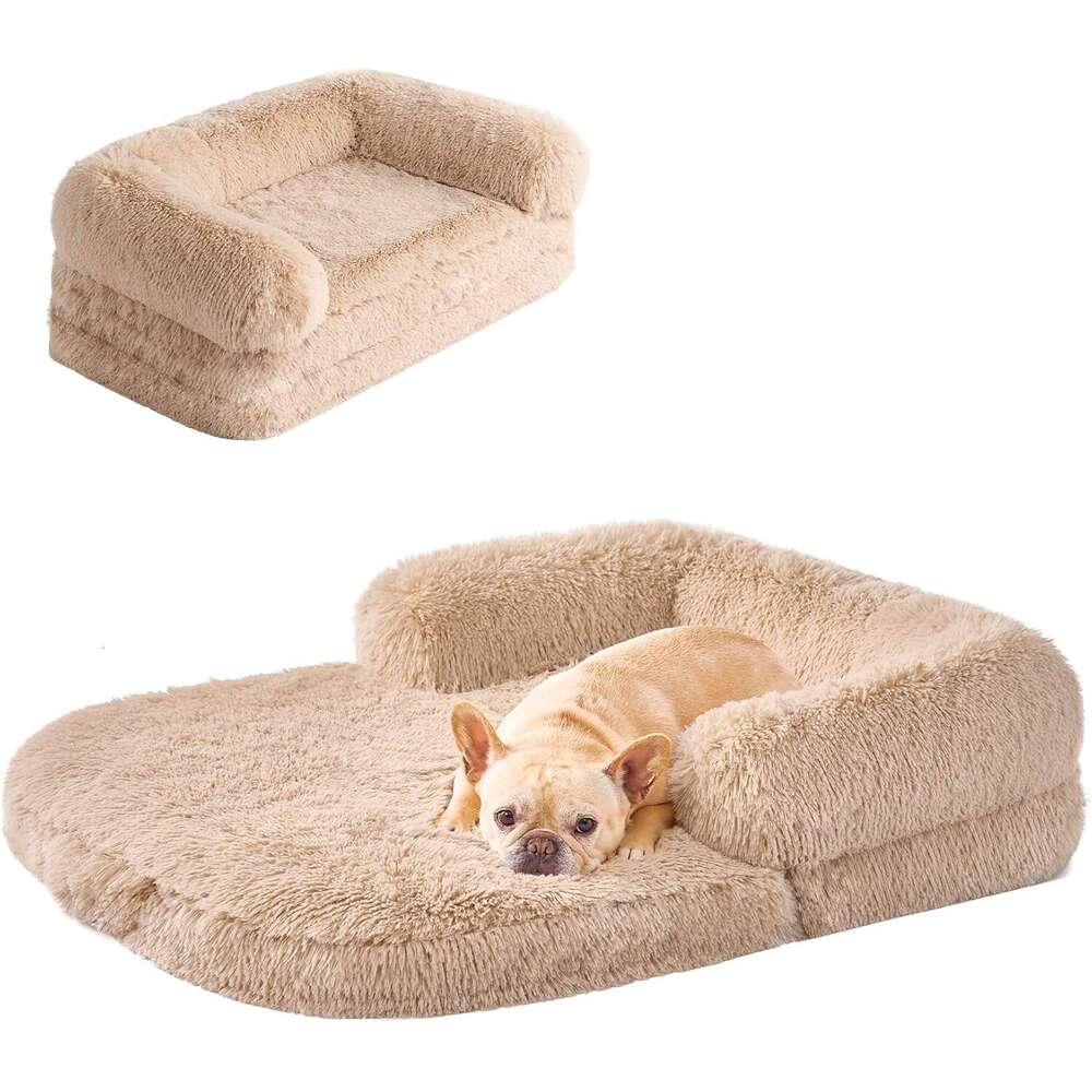 EHEYCIGA Foldable 101.6Cm 76.2Cm X 15.2Cm Faux Fur Fluffy Dog Orthopedic Calming Memory Foam Bed, Suitable For Small Dogs, Washable Soft Warm Pet Sofa Bed With 740