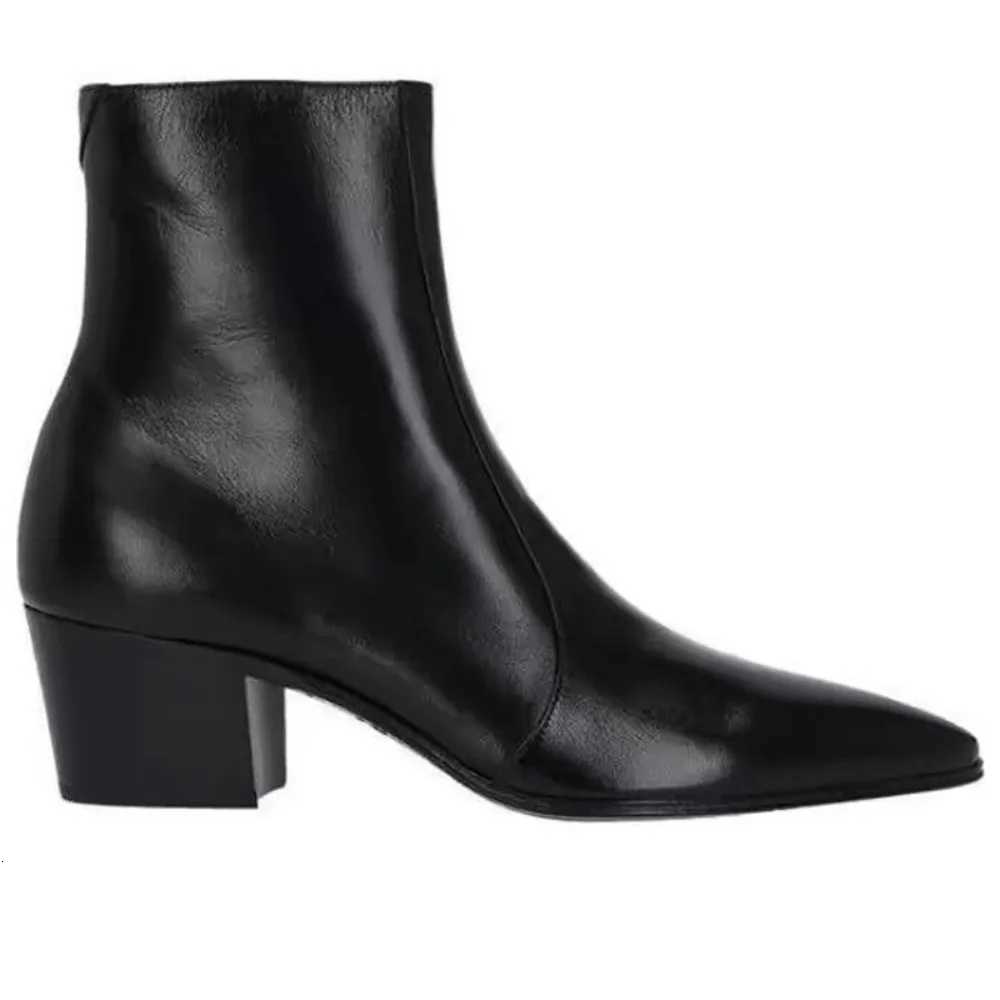 New Mens Short Boots High Quality Brand Retro Leather Pointed Toe Ankle Boots 2025 Fashion 6cm High Heel Mens Chelsea Boots Z251218