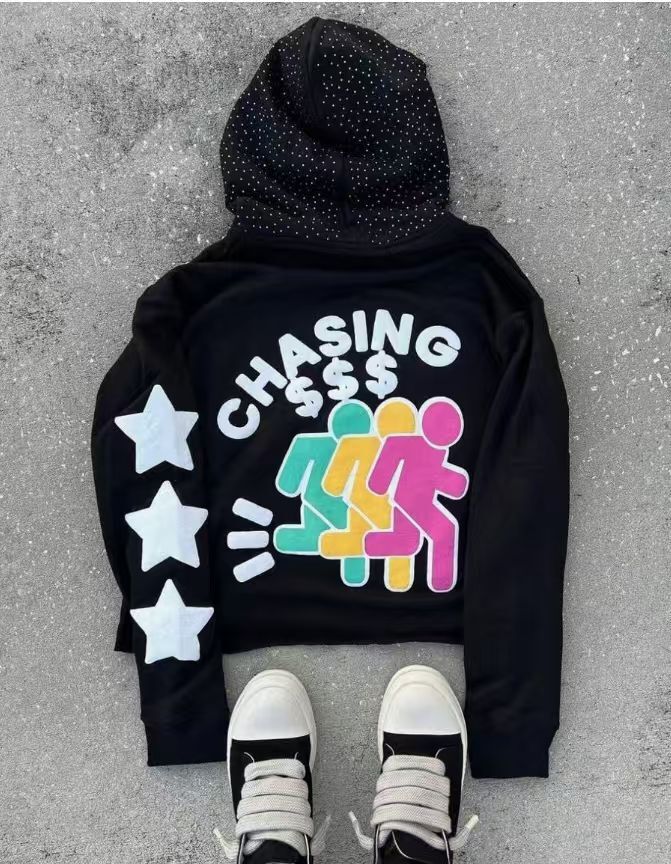 2026 Men's Casual Luxury American Street Hip-hop Style 3D Printed Hooded Sweatshirt Xiao Xiangfeng Personalized Style Design Loose Women's S