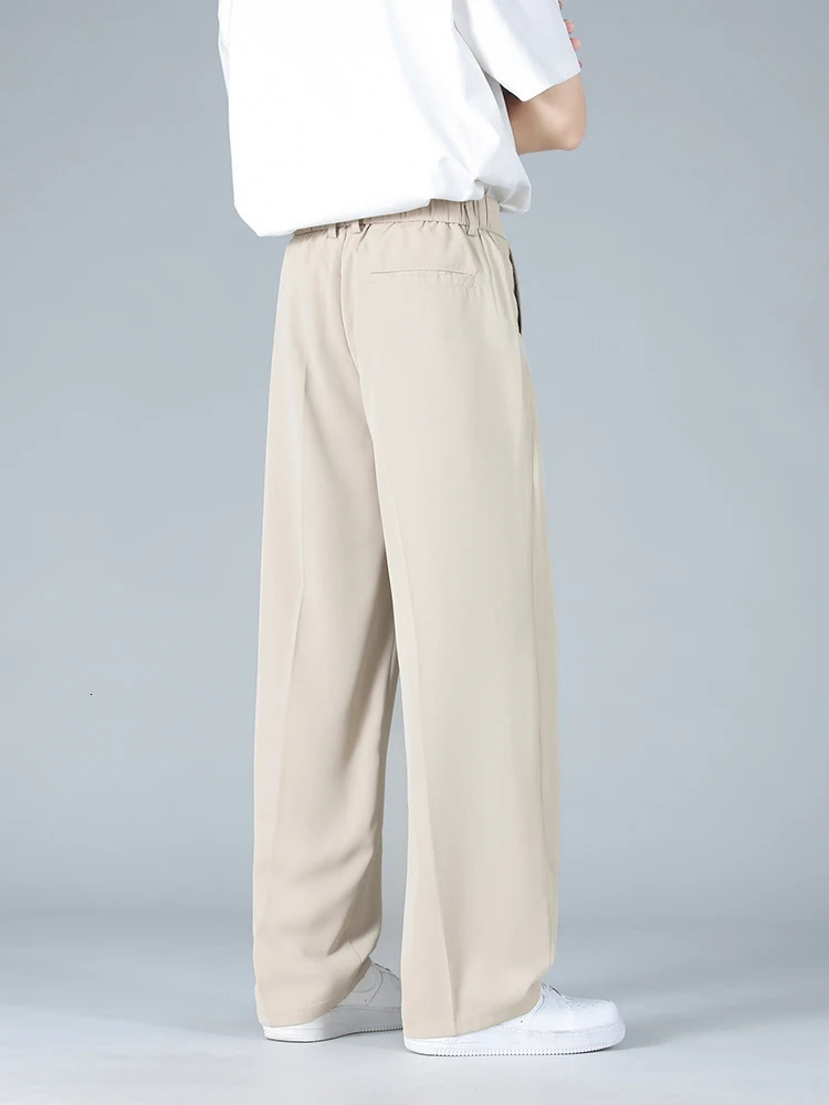 Summer Mens Pants Big Size Light Cool Polyester Straight Suit Pants Loose Fit Banding Slacks Men Business Casual Trousers 8XL 260106