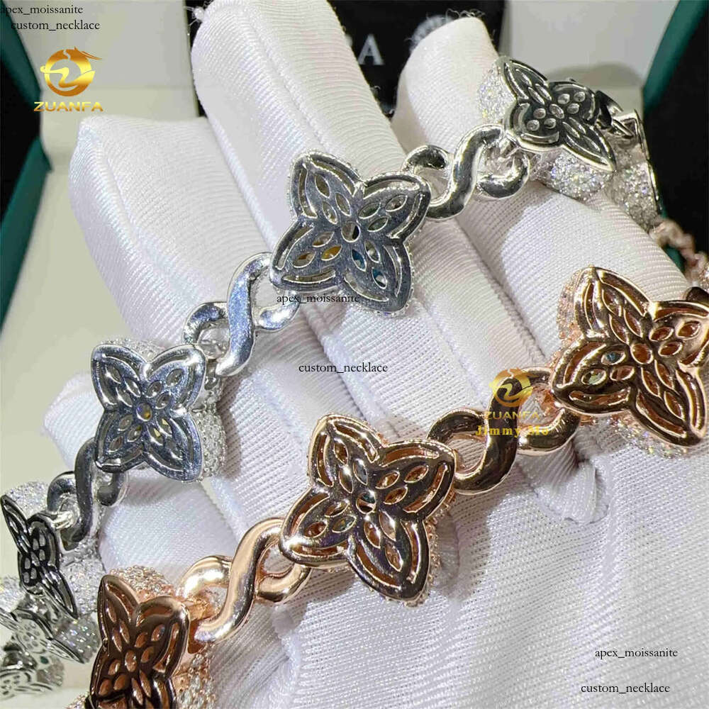 New Luxury Man Rapper Style Jewelry Iced Out Hip Hop VVS1 Fancy Moissanite Diamond Four Flowers Infinity Miami Cuban Link 69