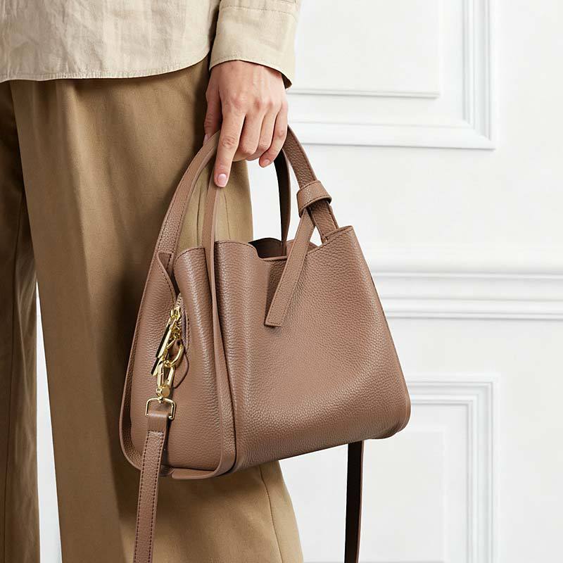 OC255M19 Genuine Leather Bucket Bag for Women Daily Outfit Business Formal Shoulder Crossbody Small Handbag Luxury Style