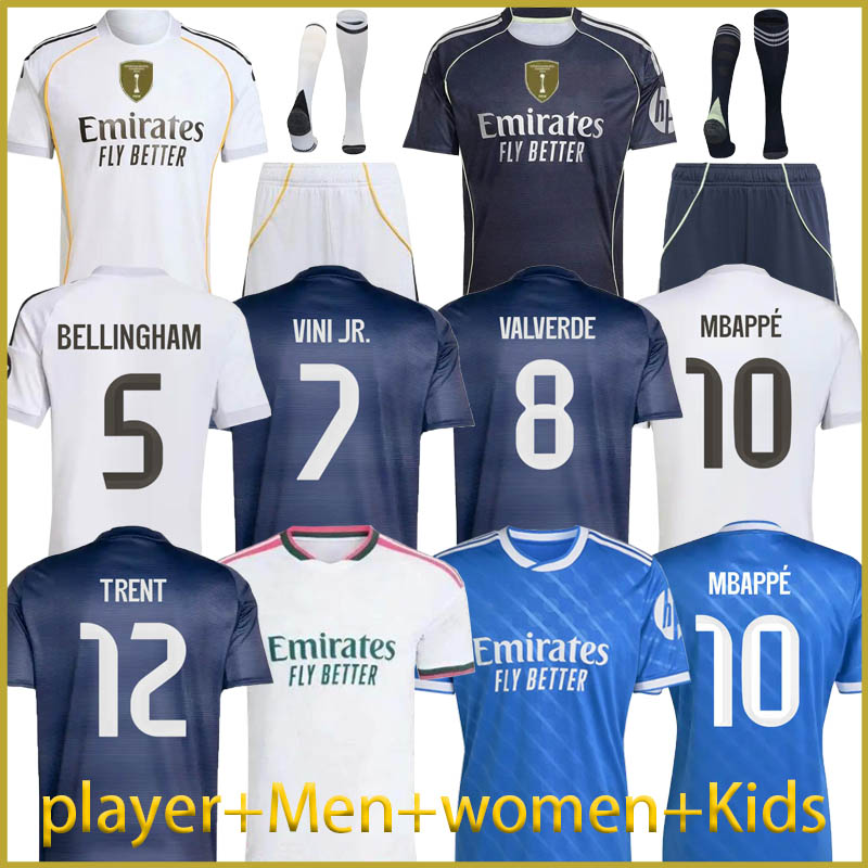 Reals MAdriD 2026 27 MBAPPE soccer jerseys BELLINGHAM 26 27 VINI JR shirt RODRYGO VALVERDE TCHOUAMENI Modric Mens kids kit home away 3rd football shirt set