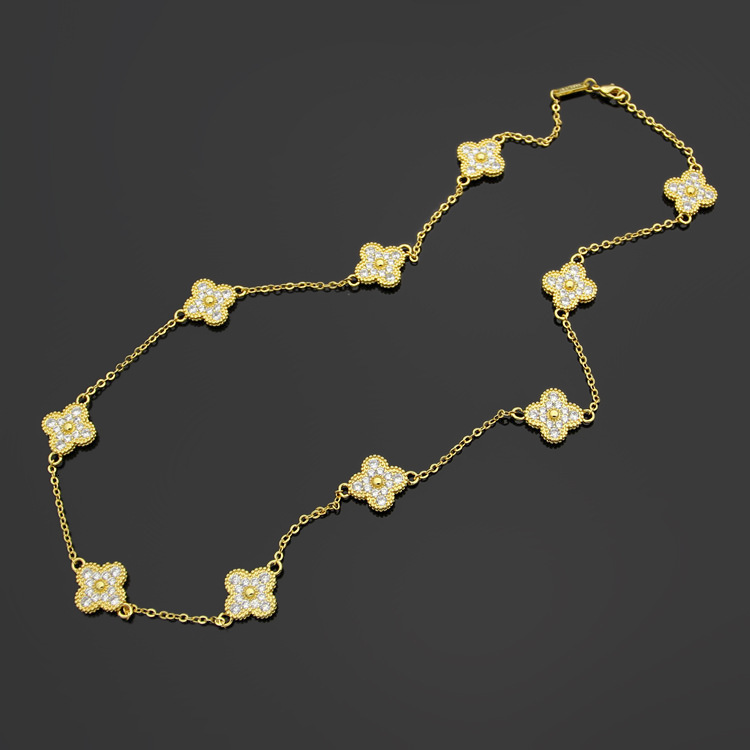 Jewelery clover necklace vanly cleef jewlery Ten Flower Full Diamond Necklace Womens Four Leaf