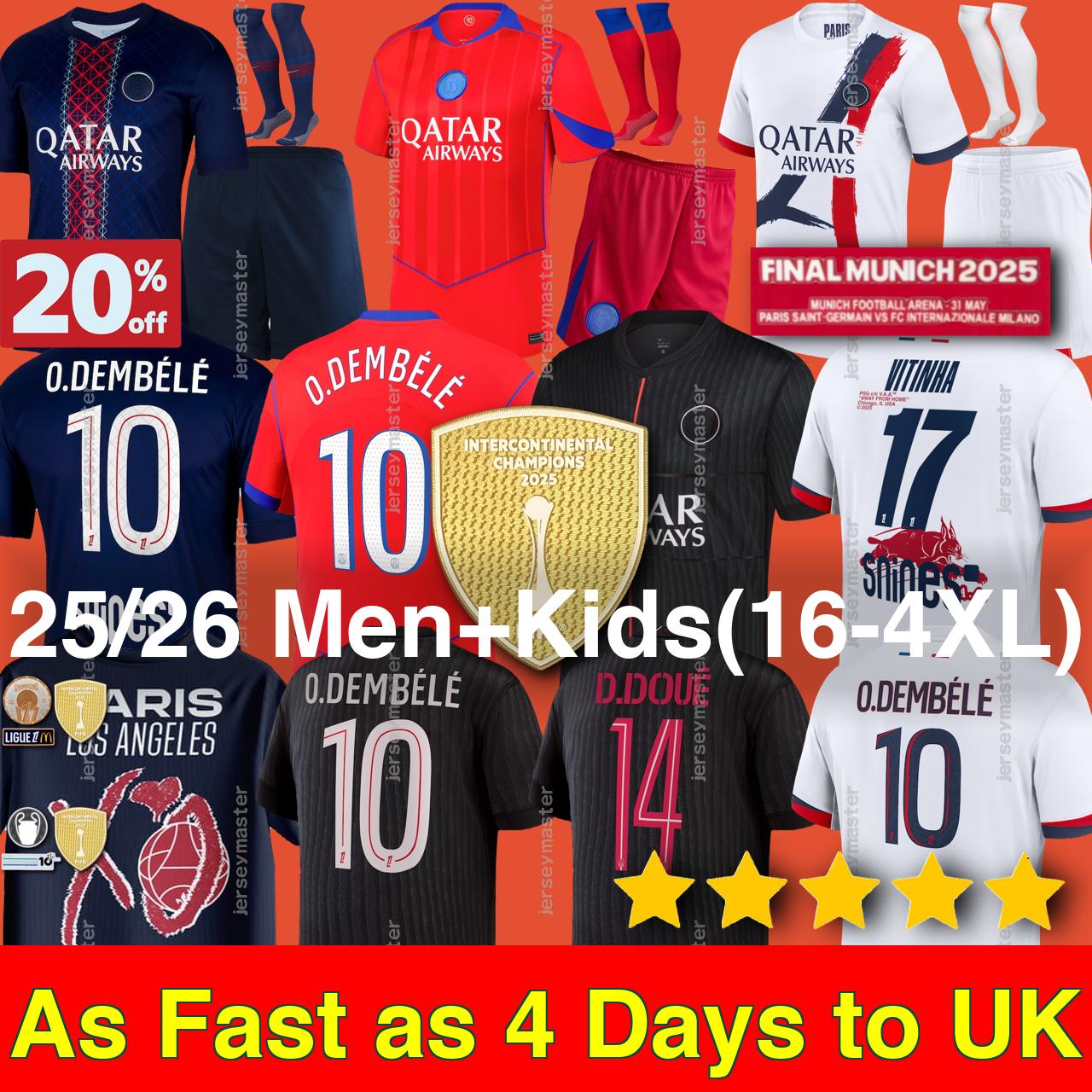 4XL 24/2025/26 O.DEMBELE 4th soccer jerseys 25 MUNICH D.DOUE KVARATSKHELIA BARCOLA JOAO NEVES VITINHA MARQUINHOS Maillots de football shirt Men Kids Kits socks set