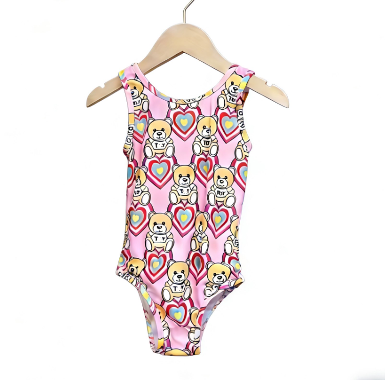 Cute Summer Girls Brand One-Pieces Bikini Swimsuit Cartoon Bear Kids Toddler Bathing Suits Baby Girl Beach Swimwear Children Swimming Wear 90-160cm