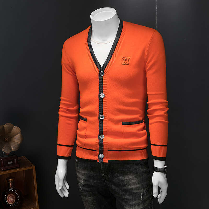 Men's Wool Cardigan European Station Autumn New Single-Breasted Sweater Jacket Outerwear Knitted V-Neck
