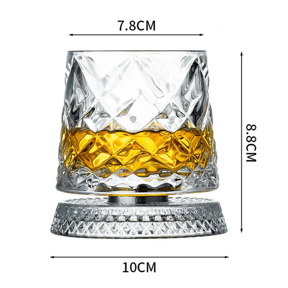 2PCS Whiskey Glasses Rotating Whisky Glass With Glass Base 360 Rotate Degrees Crystal Rum Glass For Cocktail Party Drinking Gift 260109 - view 7