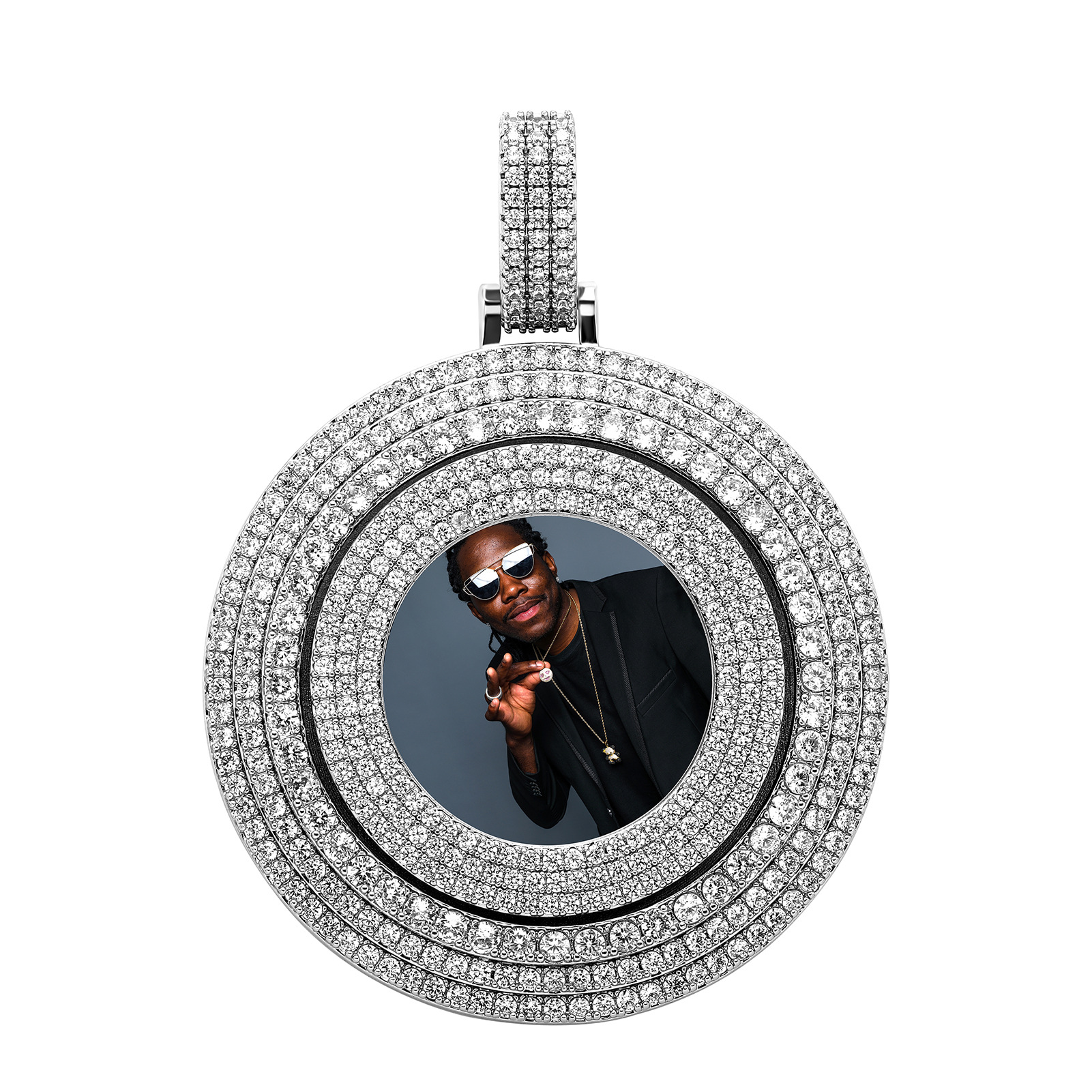 Customize Rotatable Solid Memorial Photo Pendant Necklace TopBling Zircon Men Women Lover Gift Hip Hop Rap Jewelry