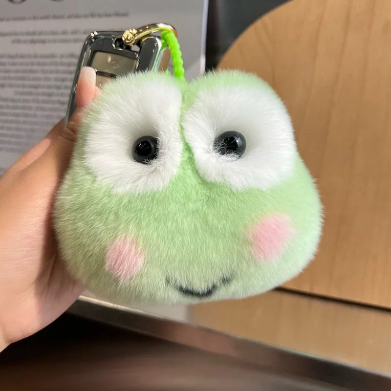 Plush Little Frog Keychain Furry Rex Rabbit Fur Keyring Bag Charms Keychain Key Pendant Pompoms Keyring Decor Doll Keyring 260109