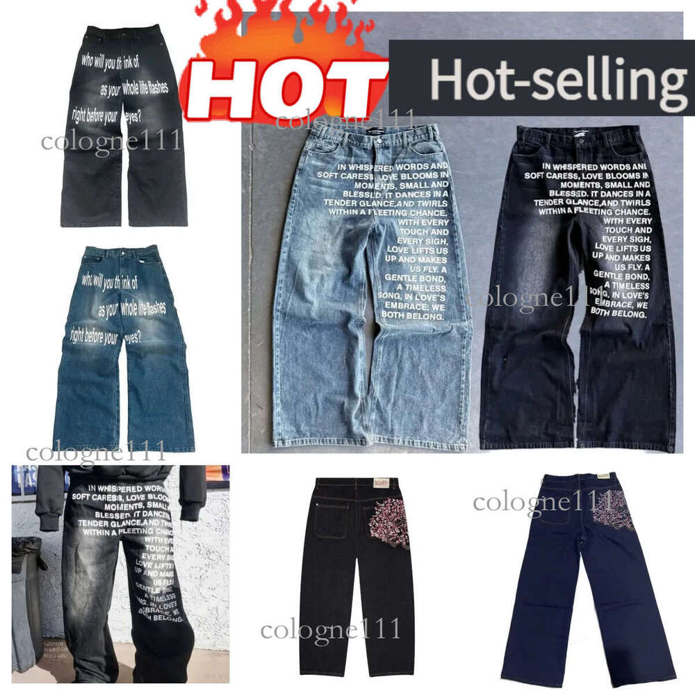 Y2K Men's Jeans Men Vintage American Pattern Letter Streetwear Derschutze Plum Blossom Embroidery Gothic Harajuku Hip Hop Women Fashion Casual Wide Leg